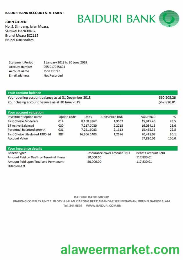 Brunei Baiduri Bank statement